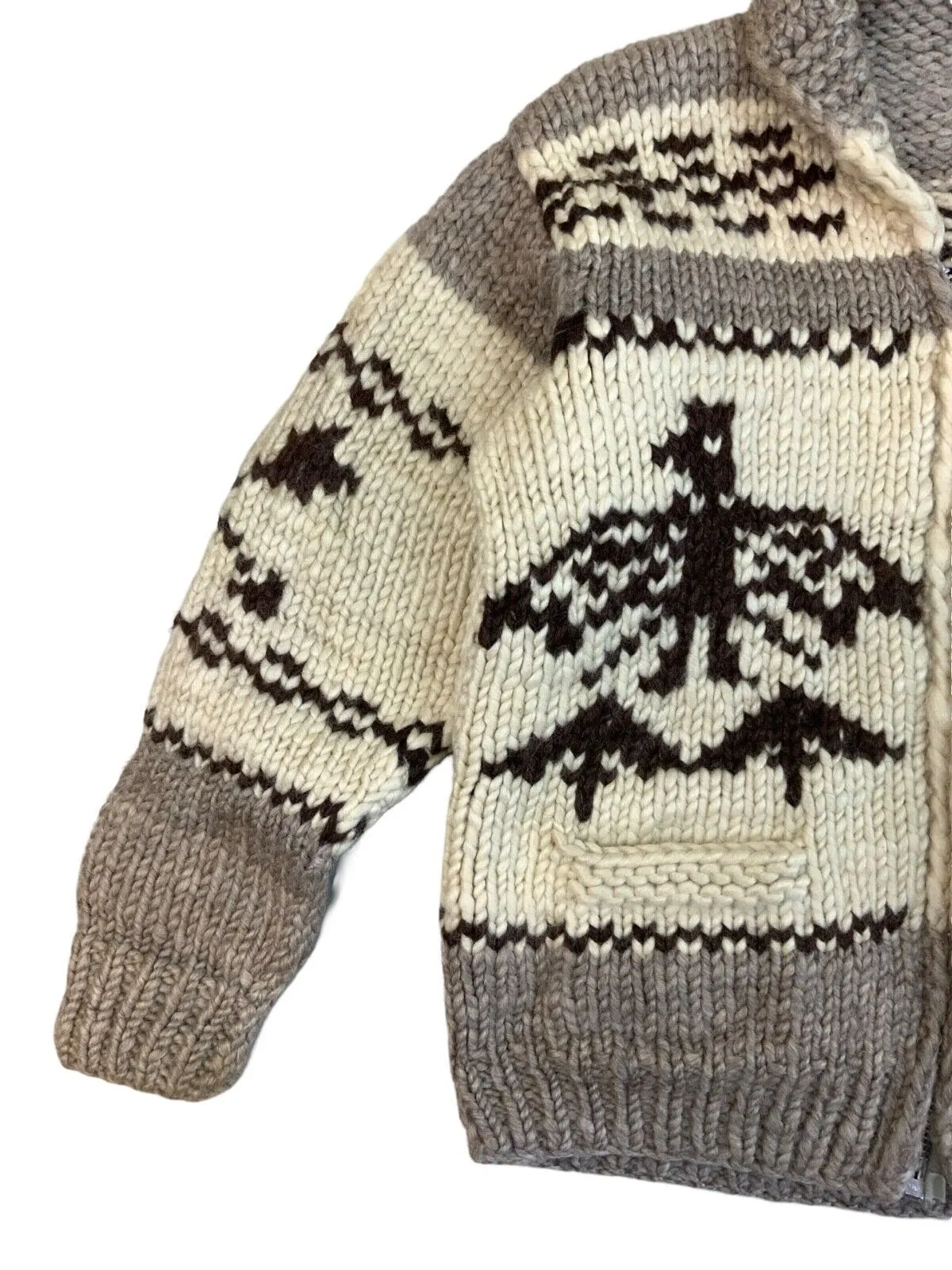 VTG NATIVE CANADIAN HAND KNIT COWICHAN CARDIGAN SALISH INDIAN ROCKABILLY M 40”