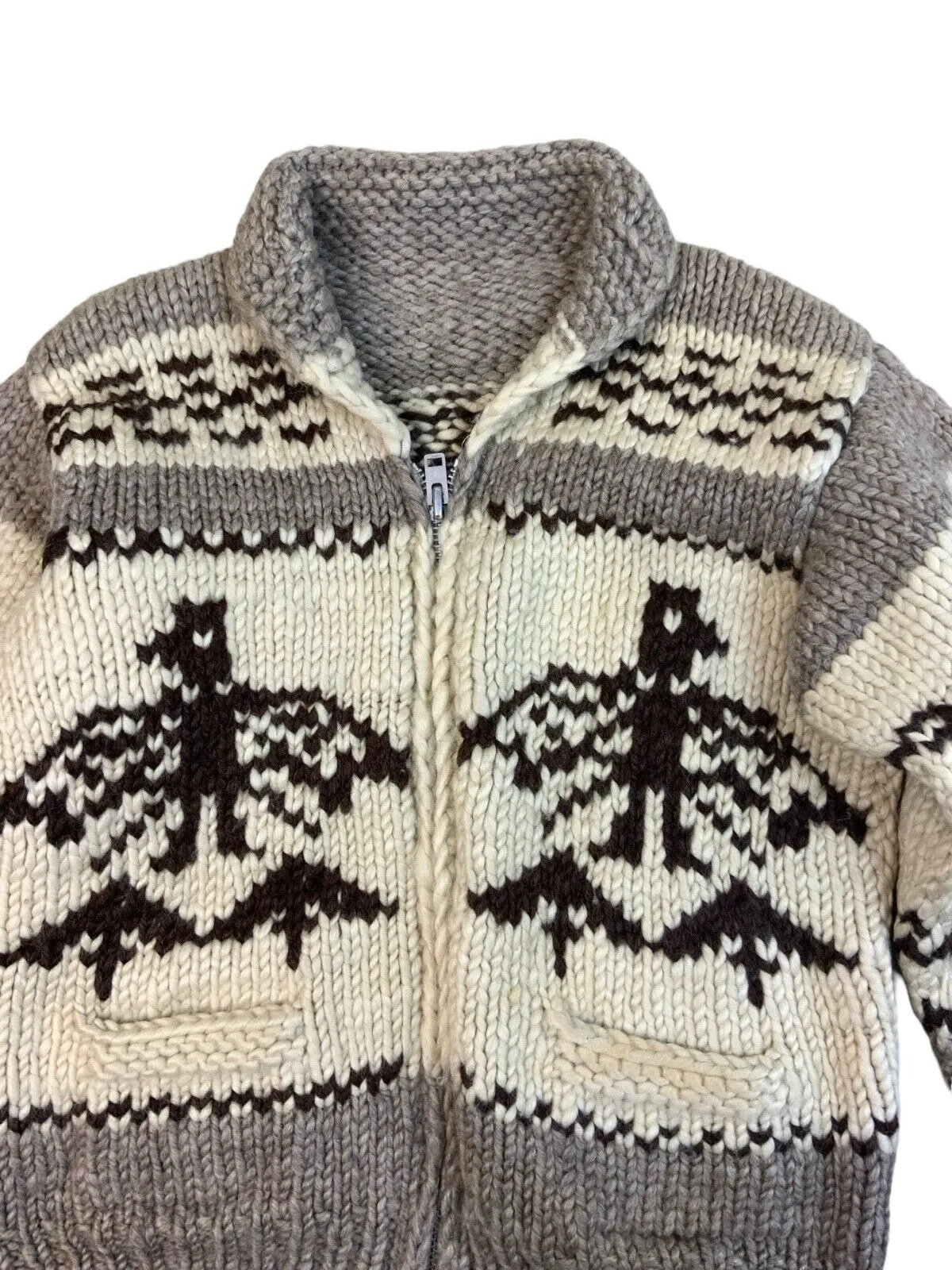 VTG NATIVE CANADIAN HAND KNIT COWICHAN CARDIGAN SALISH INDIAN ROCKABILLY M 40”