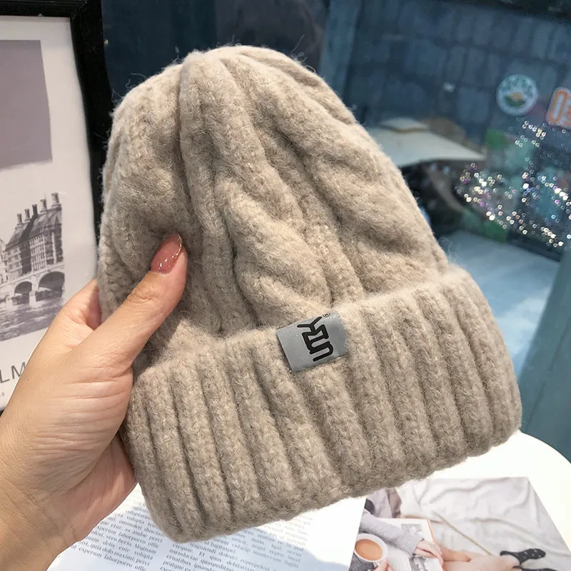 Warm Winter Knit Beanie Hats Hemp Pattern Hat Women Street Travel Outdoor Unisex