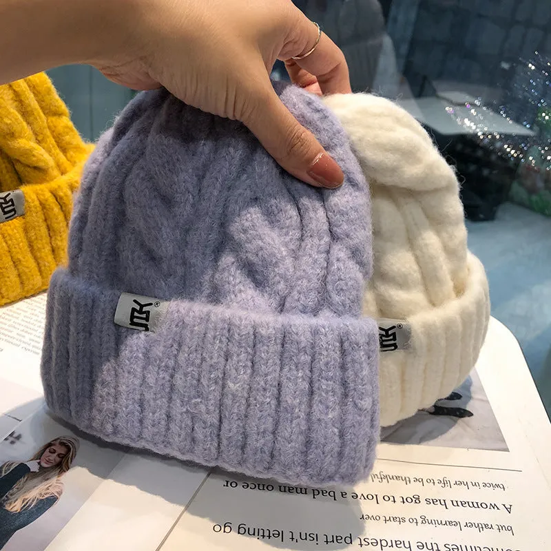 Warm Winter Knit Beanie Hats Hemp Pattern Hat Women Street Travel Outdoor Unisex